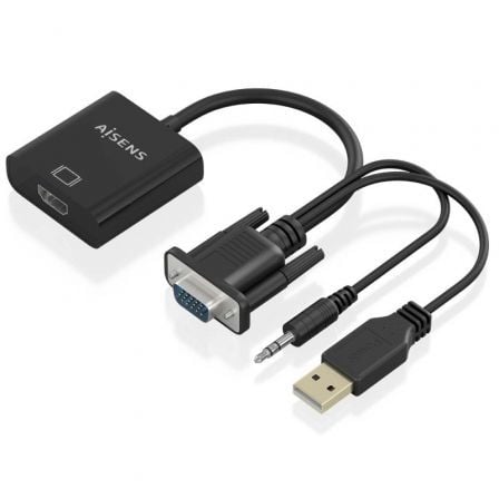 depau-AIS-CAB-A115-0872 Cable Conversor Aisens A115-0872 SVGA Macho - USB Macho/ Jack Macho - HDMI Hembra/ 20cm/ Negro - Imagen 1
