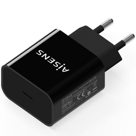 depau-AIS-CARGA-A110-0538 Cargador de Pared Aisens A110-0538/ 1xUSB Tipo-C PD3.0/ 20W/ Negro - Imagen 1