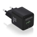 Cargador de Pared GaN Aisens ASCH-20W2P011-BK/ 1xUSB Tipo-C/ 1xUSB/ 20W