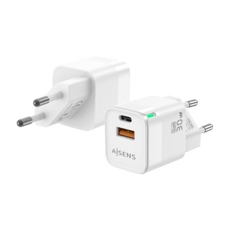 depau-AIS-CARGA-ASCH-30W2P004-W Cargador de Pared GaN Aisens ASCH-30W2P004-W/ 1xUSB Tipo-C/ 1xUSB/ 30W - Imagen 1