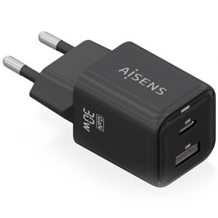 depau-AIS-CARGA-ASCH-30W2P021-BK Cargador de Pared GaN Aisens ASCH-30W2P021-BK/ 1xUSB Tipo-C/ 1xUSB/ 30W - Imagen 1