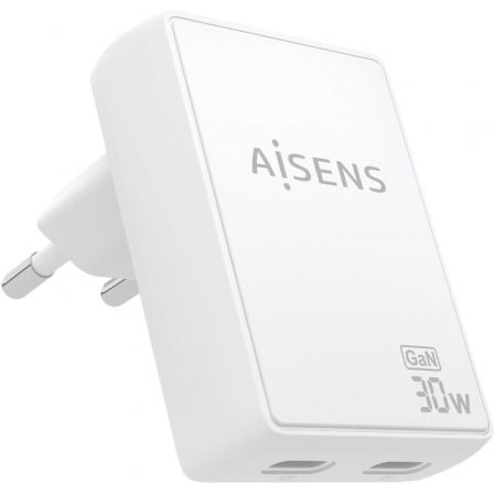 depau-AIS-CARGA-ASCH-30W2P075-W Cargador de Pared GaN Aisens ASCH-30W2P075-W/ 2xUSB Tipo-C/ 30W/ Blanco - Imagen 1