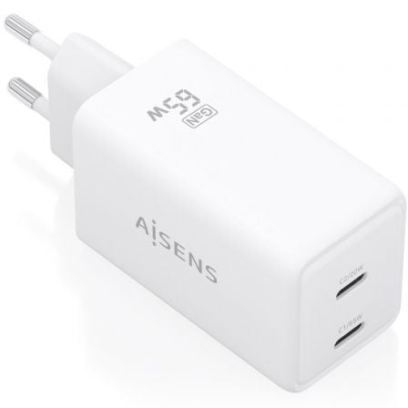 depau-AIS-CARGA-ASCH-65W2P078-W Cargador de Pared GaN Aisens ASCH-65W2P078-W/ 2xUSB Tipo-C/ 65W/ Blanco - Imagen 1