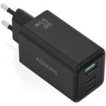 Cargador de Pared GaN Aisens ASCH-65W3P073-BK/ 2xUSB Tipo-C/ 1xUSB/ 65W/ Negro