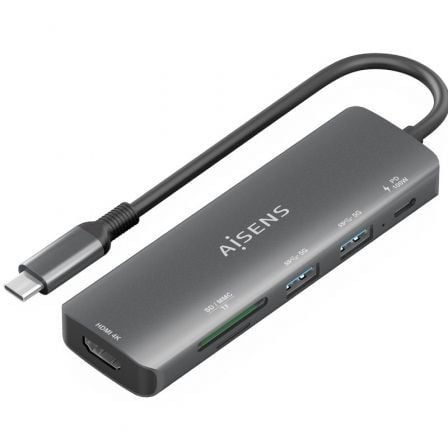 depau-AIS-HUB-ASUC-6P023-GR Docking USB Tipo-C Aisens ASUC-6P023-GR/ 1xHDMI 4K/ 2xUSB/ 1xUSB Tipo-C PD/ 1xLector Tarjetas/ Gris - Imagen 1