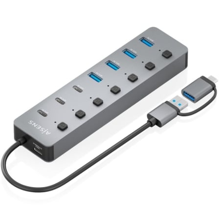 depau-AIS-HUB-ASUC-8P043-GR Hub USB Tipo-C + USB 3.1 Aisens ASUC-8P043-GR/ 4xUSB/ 3xUSB Tipo-C/ 1xUSB Tipo-C PD/ Gris - Imagen 1