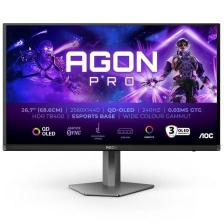 depau-AOC-M-AG276QZD2 Monitor Gaming AOC AG276QZD2 26.5"/ WQHD/ Multimedia/ 0.03ms/ 240Hz/ QD-OLED/ Regulable en altura/ Negro - Imagen 1