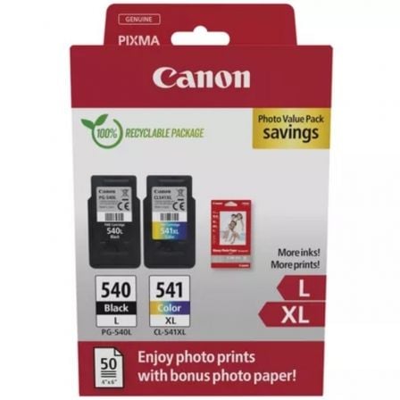 depau-CAN-MULTIPACK-5224B012 Cartucho de Tinta Original Canon PG-540L + CL-541 XL Multipack Alta Capacidad/ Negro/ Tricolor + Papel Fotográfico - Imagen 1