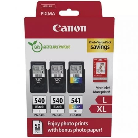 depau-CAN-MULTIPACK-5224B015 Cartucho de Tinta Original Canon PG-540L + CL-541 XL Multipack Alta Capacidad/ 2x Negro/ Tricolor + Papel Fotográfico - Imagen 1