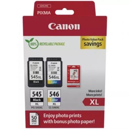 depau-CAN-MULTIPACK-8286B011 Cartucho de Tinta Original Canon PG-545XL + CL546XL Multipack Alta Capacidad/ Negro/ Tricolor + Papel Fotográfico - Imagen 1