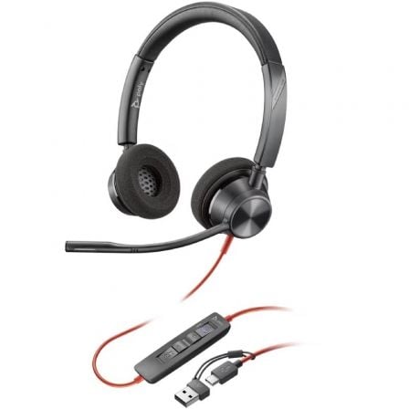 depau-HP-POL-8X220AA Auriculares Poly Blackwire 3320 para Microsoft Teams USB-C + Adaptador USB-C/A/ con Micrófono/ USB Tipo-C/ Negros - Imagen 1