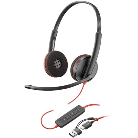 depau-HP-POL-8X228AA Auriculares Poly Blackwire 3220 + Adaptador USB-C/A/ con Micrófono/ USB Tipo-C/ Negro - Imagen 1