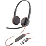 Auriculares Poly Blackwire 3225 + 3.5 mm + Adaptador USB-C/A/ con Micrófono/ Jack 3.5 - USB Tipo-C/ Bulk/ Negros