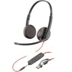 Auriculares Poly Blackwire 3225 + Adaptador USB-C/A/ con Micrófono/ Jack 3.5mm/ Negro
