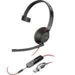 Auricular Poly Blackwire 5210 + 3.5 mm + Adaptador USB-C/A/ con Micrófono/ Jack 3.5 - USB Tipo-C/ Jack 3.5 - USB Tipo-C/ Bulk/ Negros