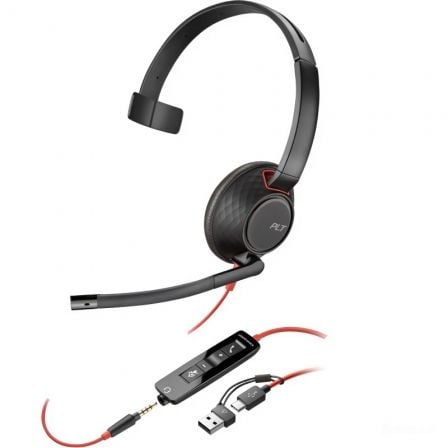 depau-HP-POL-8X230A6 Auricular Poly Blackwire 5210 + 3.5 mm + Adaptador USB-C/A/ con Micrófono/ Jack 3.5 - USB Tipo-C/ Jack 3.5 - USB Tipo-C/ Bulk/ Negros - Imagen 1
