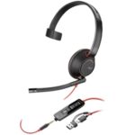 Auricular Poly Blackwire 5210 + Adaptador USB-C/A/ con Micrófono/ Jack 3.5mm/ Negro