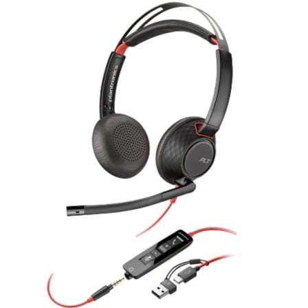 depau-HP-POL-8X231AA Auriculares Poly Blackwire 5220 + Adaptador USB-C/A/ con Micrófono/ Jack 3.5mm/ Negro - Imagen 1