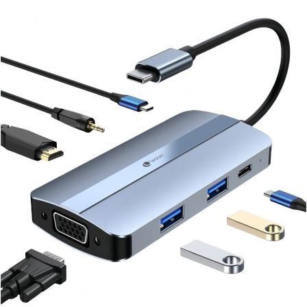 depau-LEO-DOCK-LEDS04 Docking USB Tipo-C Leotec LEDS04/ 2xUSB/ 1xUSB Tipo-C/ 1xUSB Tipo-C PD/ 1xHDMI 4K/ 1xVGA/ 1xAudio/ Azul - Imagen 1