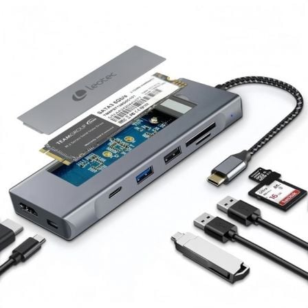 depau-LEO-DOCK-LEDS07 Docking USB Tipo-C Leotec LEDS07/ Ranura SSD M.2/ 2xUSB/ 1xUSB Tipo-C/ 1xHDMI 4K/ 1xLector Tarjetas SD y MicroSD/ 1xUSB Tipo-C PD - Imagen 1