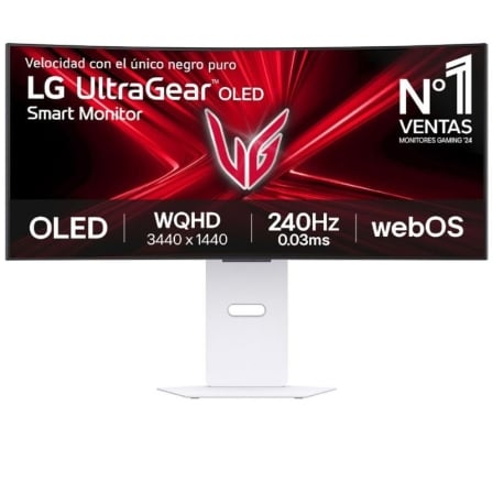 depau-LG-M-34GX90SA-W Smart Monitor Gaming Ultrapanorámico Curvo LG UltraGear 34GX90SA-W 34"/ WQHD/ Multimedia/ 0.03ms/ 240Hz/ OLED/ Regulable en altura/ Smart TV/ Blanco - Imagen 1