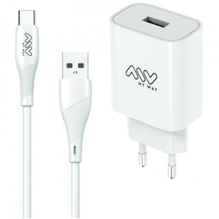 depau-MYW-CARGA-MYWEPAK0002 Cargador de Pared Myway MYWEPAK0002/ 1xUSB + Cable USB Tipo-C/ 15W - Imagen 1
