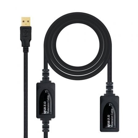 depau-NAN-CAB-10-01-0212 Cable Alargador USB 2.0 Nanocable 10.01.0212/ USB Macho - USB Hembra/ 10m/ Negro - Imagen 1
