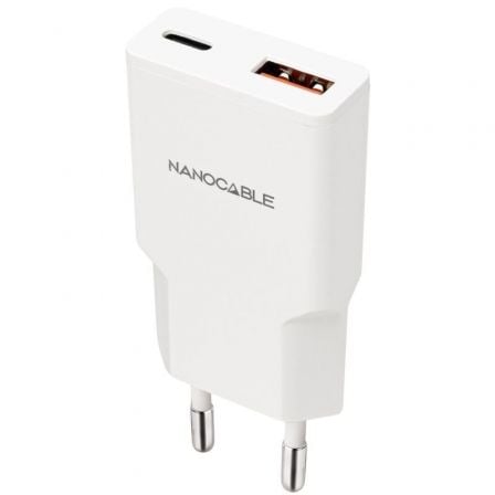 depau-NAN-CARGA-10-10-2028 Cargador de Pared Nanocable 10.10.2028/ 1xUSB Tipo-C/ 1xUSB Macho/ 30W/ Blanco - Imagen 1