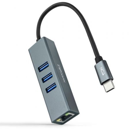 depau-NAN-HUB-10-03-0408 Hub USB Tipo-C Nanocable 10.03.0408/ 3xUSB/ 1xRJ45/ Gris - Imagen 1