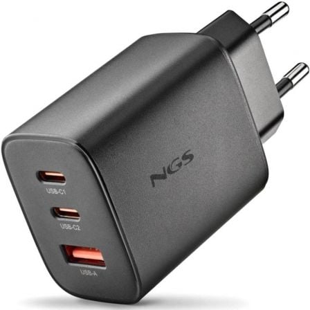 depau-NGS-CARGA-ERA-65W-BK Cargador de Pared GaN NGS Era 65W/ 2xUSB Tipo-C/ 1xUSB/ 65W - Imagen 1