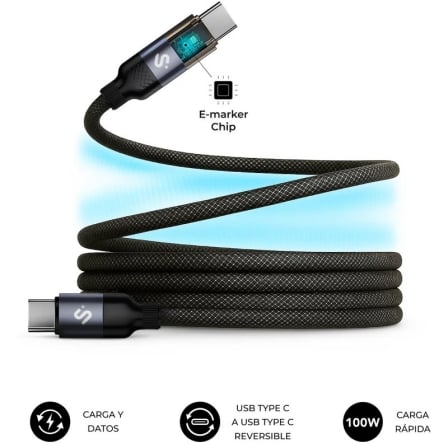 depau-SUB-CAB-SUBCAB-C10090 Cable USB 2.0 Tipo-C Subblim PowerMag Led/ USB Tipo-C Macho - USB Tipo-C Macho/ Hasta 100W/ 480Mbps/ 2m/ Negro - Imagen 1