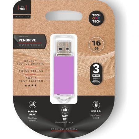 depau-TOT-BASIC-LPUR-16GB Pendrive 16GB Tech One Tech Basic USB 2.0/ Púrpura Claro - Imagen 1
