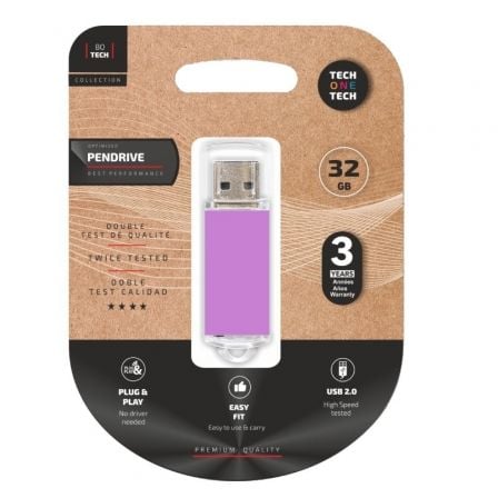 depau-TOT-BASIC-LPUR-32GB Pendrive 32GB Tech One Tech Basic USB 2.0/ Púrpura Claro - Imagen 1