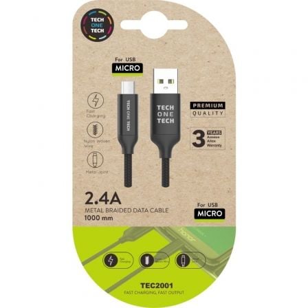 depau-TOT-CAB-TEC2001 Cable USB 2.0 Tech One Tech TEC2001/ USB Macho - MicroUSB Macho/ 1m/ Negro - Imagen 1