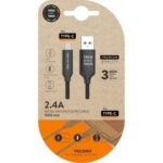 Cable USB 2.0 Tipo-C Tech One Tech TEC2003/ USB Tipo-C Macho - USB Macho/ 480Mbps/ 1m/ Negro