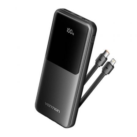 depau-VEN-BAT-FHOB0 Powerbank 10000mAh Vention FHOB0/ 22.5W/ Negra/ Incluye Cable USB Tipo-C y Lightning - Imagen 1