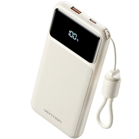 depau-VEN-BAT-XGYW0-39-TY Powerbank 10000mAh Vention XGYW0-39-TY/ 22.5W/ Blanca/ Incluye Cable USB Tipo-C - Imagen 1