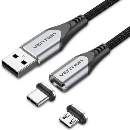 depau-VEN-CAB-CQMHD Cable de Carga Magnético USB Tipo-C con Adaptador MicroUSB Vention CQMHD/ MicroUSB Macho - USB Tipo-C Macho/ USB Macho/ Hasta 60W/ 480Mbps/ 50cm/ Gris - Imagen 1