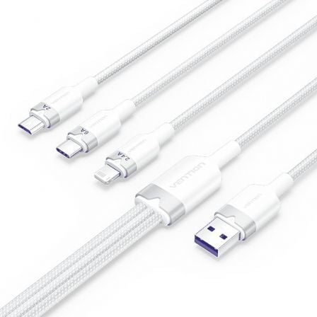 depau-VEN-CAB-CTRWG Cable USB 2.0 Lightning Vention CTRWG/ USB Macho/ USB Tipo-C Macho - MicroUSB Macho - Lightning Macho/ 1.5m/ Blanco - Imagen 1