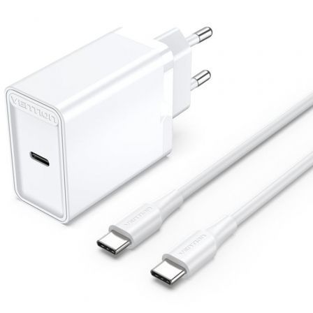 depau-VEN-CARGA-FAHWF-EU-WH Cargador de Pared Vention FAHWF-EU/ 1xUSB Tipo-C + 2x Cable USB Tipo-C/ 25W - Imagen 1