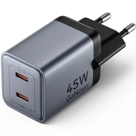 depau-VEN-CARGA-FCDH0-EU Cargador de Pared GaN Vention FCDH0-EU/ 2xUSB Tipo-C/ 45W - Imagen 1