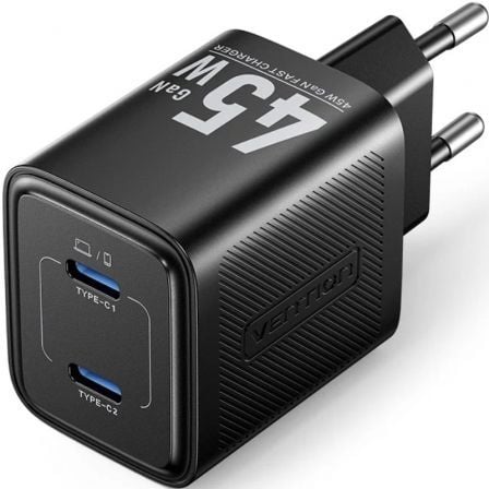 depau-VEN-CARGA-FEFB0-EU Cargador de Pared GaN Vention FEFB0-EU/ 2xUSB Tipo-C/ 45W - Imagen 1