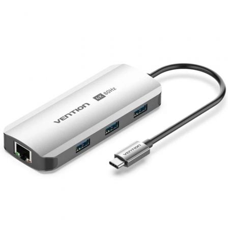 depau-VEN-DOCK-TQHHB Docking USB Tipo-C Vention TQHHB/ 1xHDMI 4K/ 3xUSB/ 1xUSB Tipo-C PD/ 1xRJ45/ Gris - Imagen 1