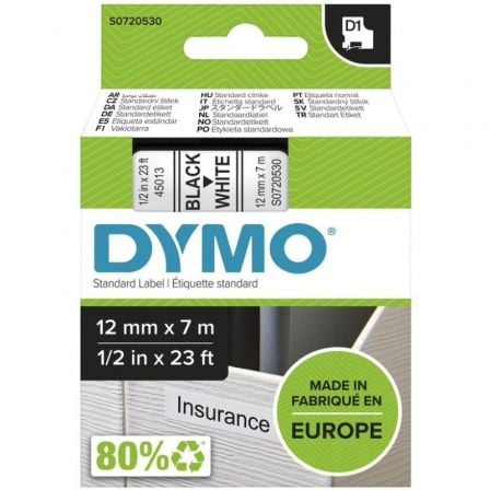 depau-DYM-CINTA-D1-12X7-NEGRO-BLAN Cinta Rotuladora Adhesiva de Plástico Dymo D1 45013/ para Label Manager/ 12mm x 7m/ Negra-Blanca - Imagen 1