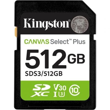 depau-KIN-SD-SDS3-512GB Tarjeta de Memoria Kingston CANVAS Select Plus 512GB SD XC/ Clase 10/ 150MBs - Imagen 1