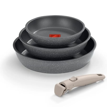 depau-MON-SARTEN-M831303 Pack 3 Sartenes + Mango extraíble Monix One Click Pietra M831303/ Ø20cm/ Ø24cm/ Ø26cm/ Aluminio forjado/ Apta para Inducción - Imagen 1