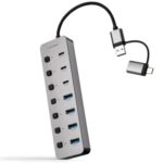 Hub USB + USB Tipo-C Nanocable 10.16.4510/ 4xUSB/ 3xUSB Tipo-C/ 1xUSB Tipo-C PD/ Gris