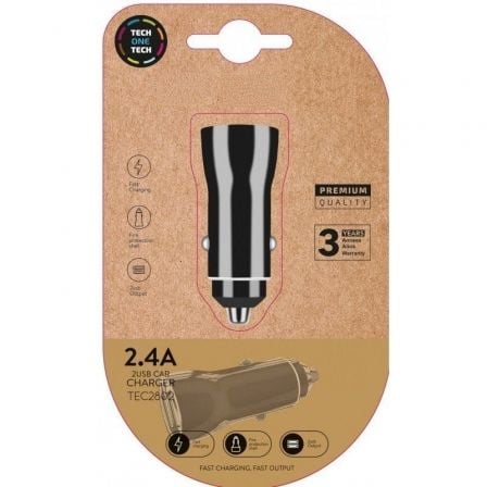 depau-TOT-CARGA-COCHE-TEC2802 Cargador de Coche Tech One Tech TEC2802/ 2xUSB/ 12W - Imagen 1