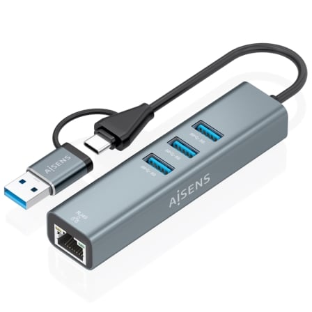 depau-AIS-HUB-A109-1033 Hub USB + USB Tipo-C 3.2 Aisens A109-1033/ 3xUSB/ 1xRJ45/ Gris - Imagen 1