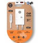 Cargador de Pared Tech One Tech TEC2231/ 1xUSB Tipo-C/ 1xUSB + Cable USB Tipo-C/ 30W/ Blanco